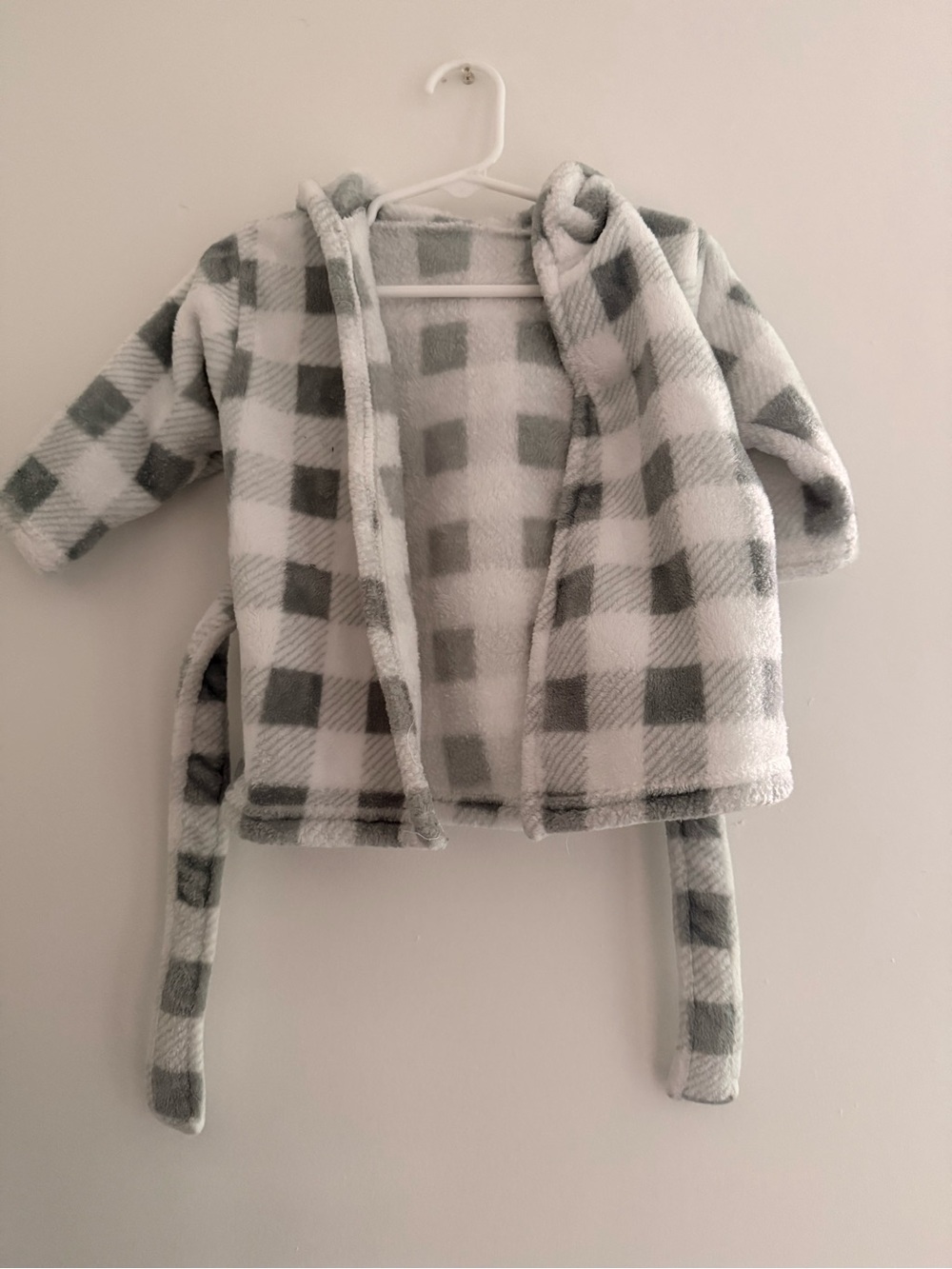 Cozy Gray Plaid Hooded Baby 0-9M Robe